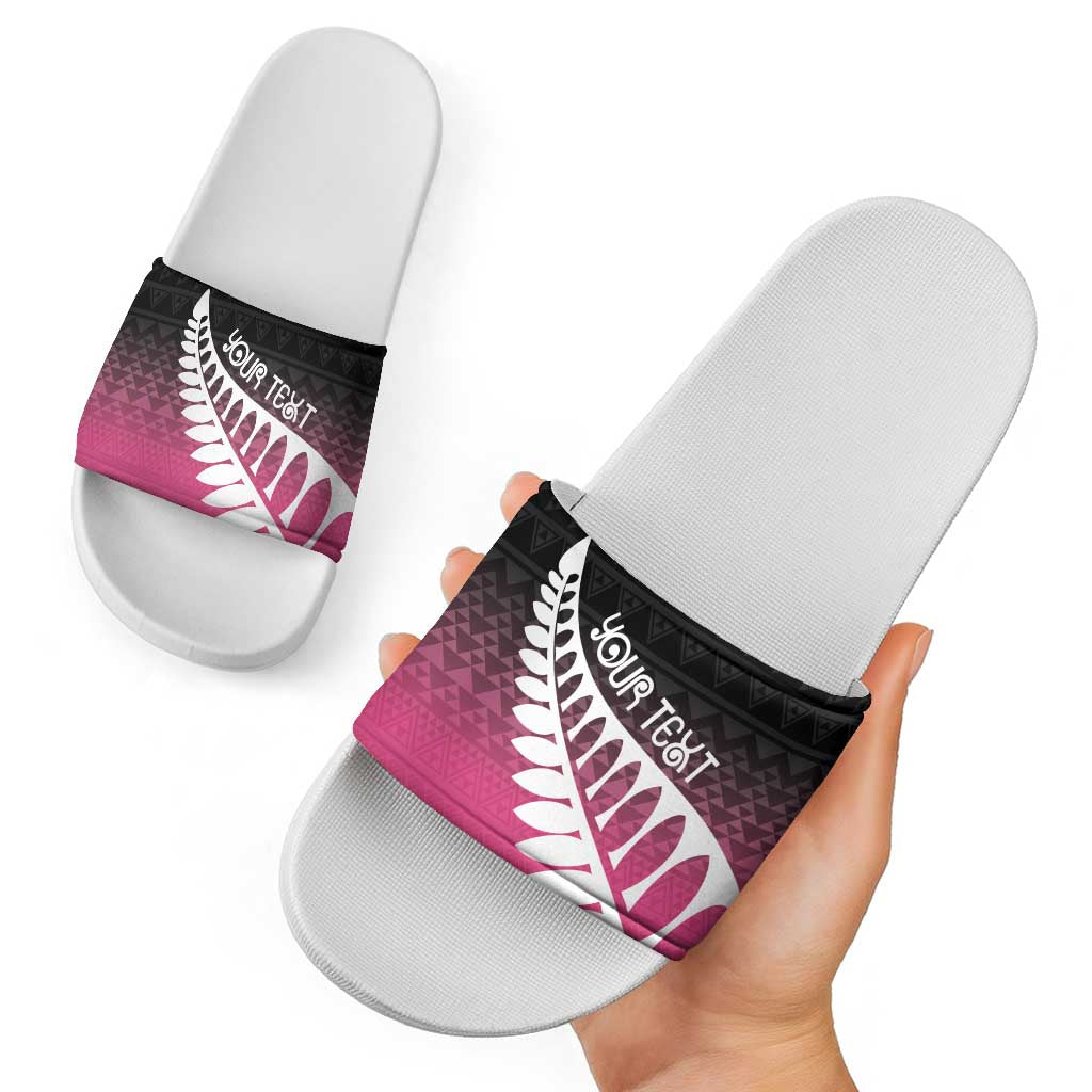Pink Silver Fern Spirit Taniko Tukutuku Personalised Slide Sandals LT9 - Polynesian Pride