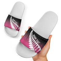 Pink Silver Fern Spirit Taniko Tukutuku Personalised Slide Sandals LT9 - Polynesian Pride