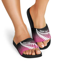 Pink Silver Fern Spirit Taniko Tukutuku Personalised Slide Sandals LT9 - Polynesian Pride