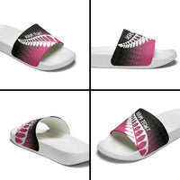 Pink Silver Fern Spirit Taniko Tukutuku Personalised Slide Sandals LT9 - Polynesian Pride