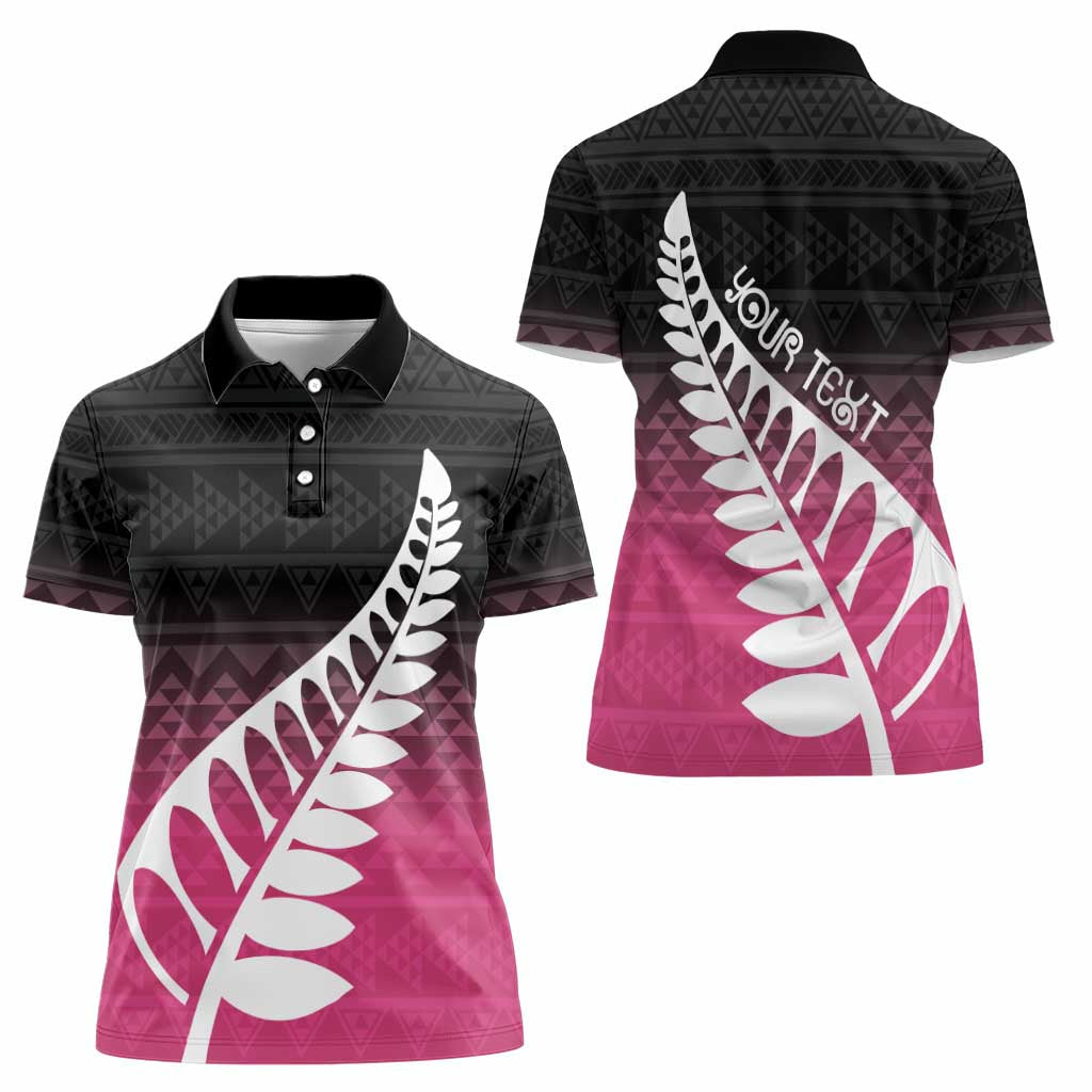 Pink Silver Fern Spirit Taniko Tukutuku Personalised Women Polo Shirt