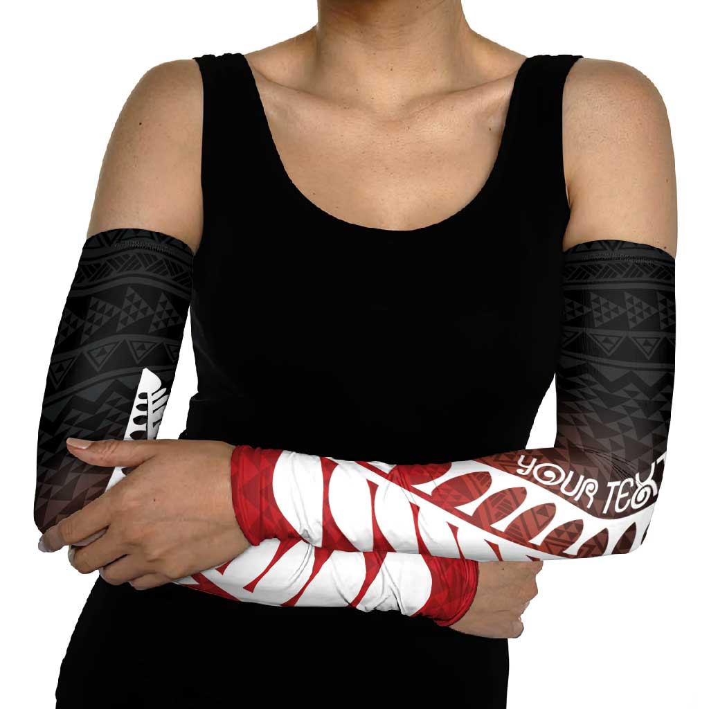 Red Silver Fern Spirit Taniko Tukutuku Personalised Arm Sleeves LT9 - Polynesian Pride