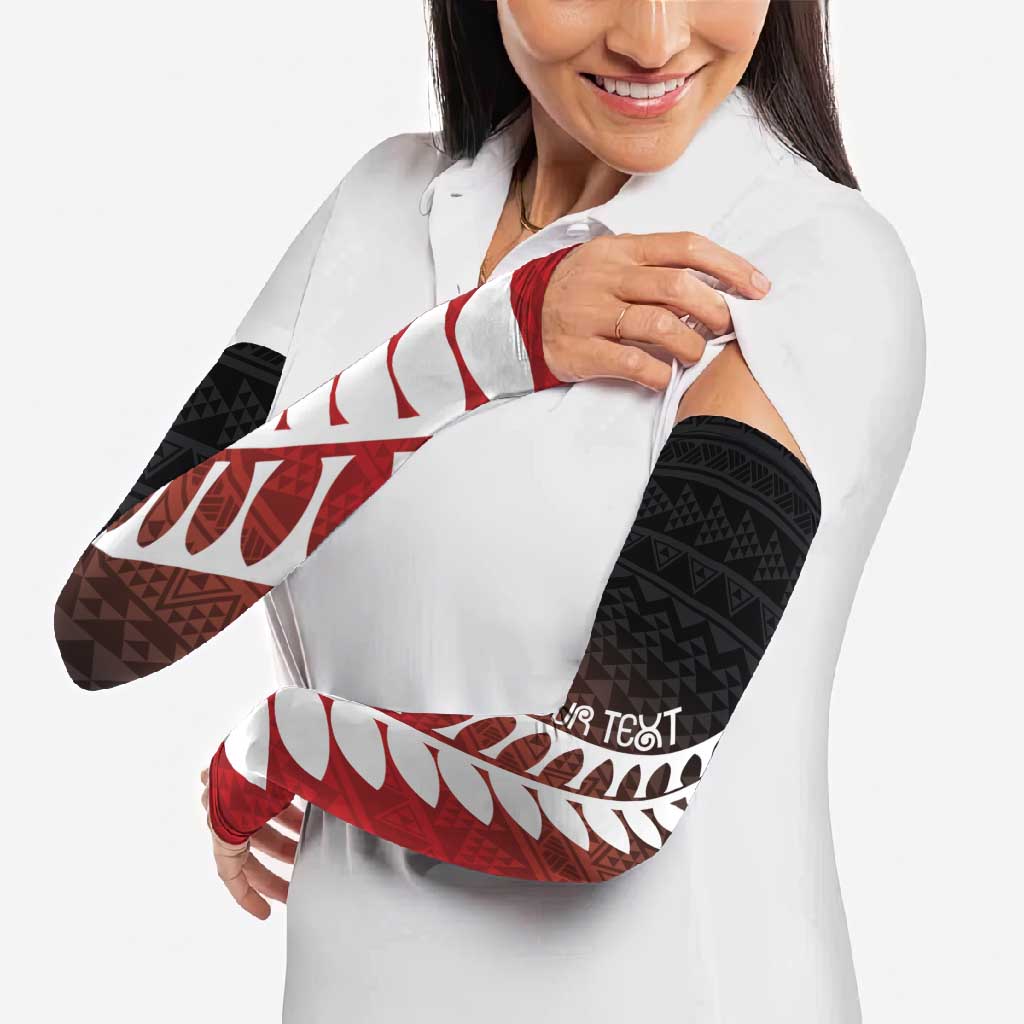 Red Silver Fern Spirit Taniko Tukutuku Personalised Arm Sleeves LT9 - Polynesian Pride
