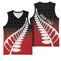Red Silver Fern Spirit Taniko Tukutuku Personalised Basketball Jersey - Polynesian Pride