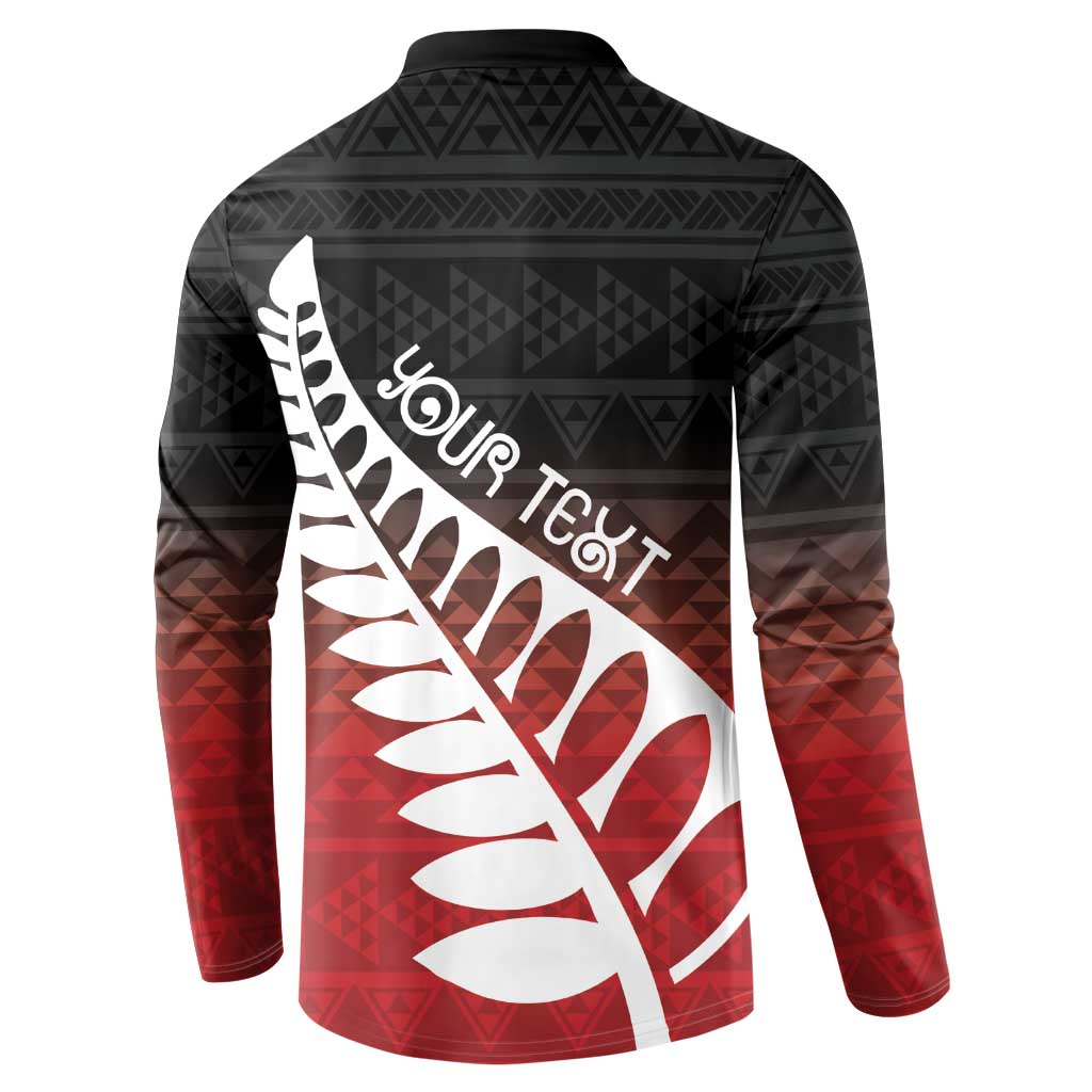 Red Silver Fern Spirit Taniko Tukutuku Personalised Button Sweatshirt