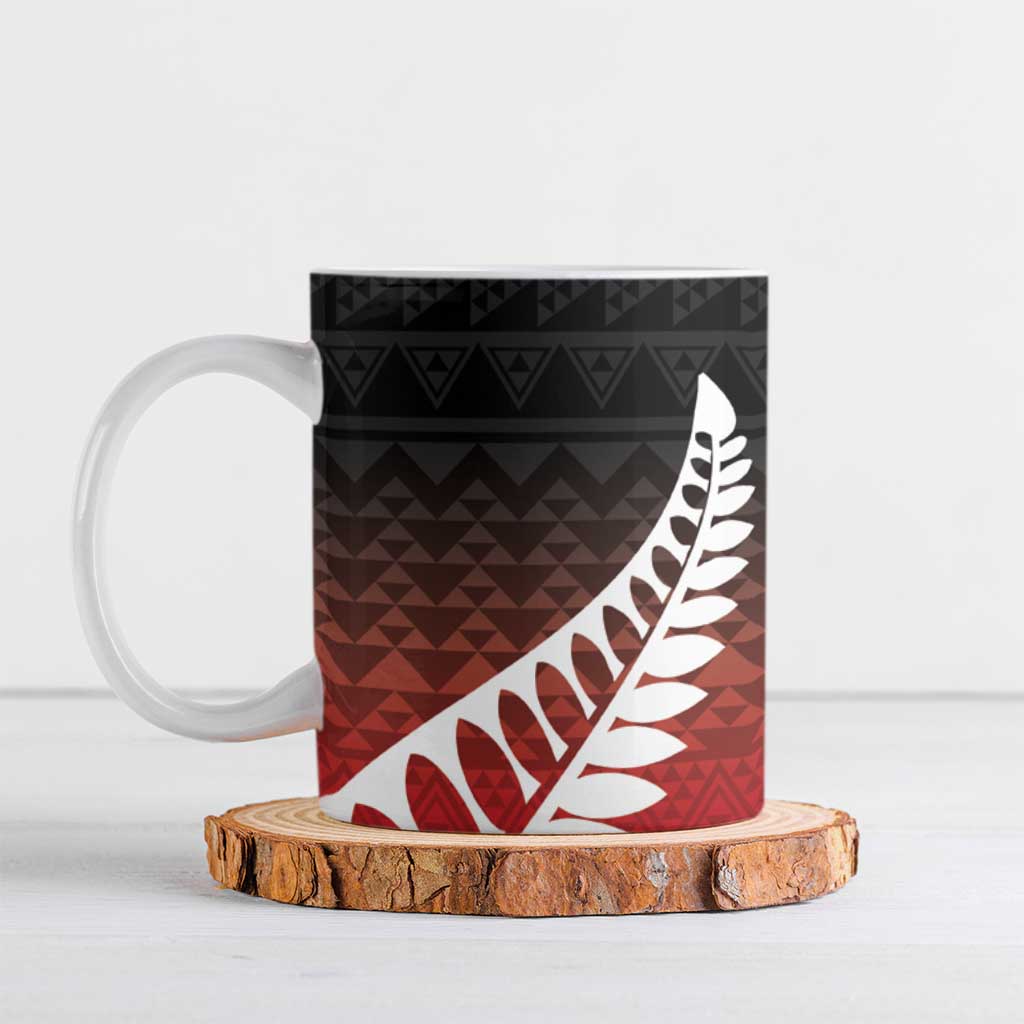 Red Silver Fern Spirit Taniko Tukutuku Personalised Ceramic Mug LT9 Red - Polynesian Pride