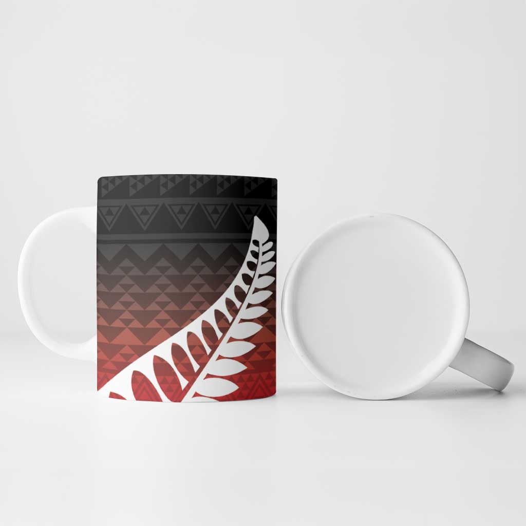 Red Silver Fern Spirit Taniko Tukutuku Personalised Ceramic Mug LT9 - Polynesian Pride