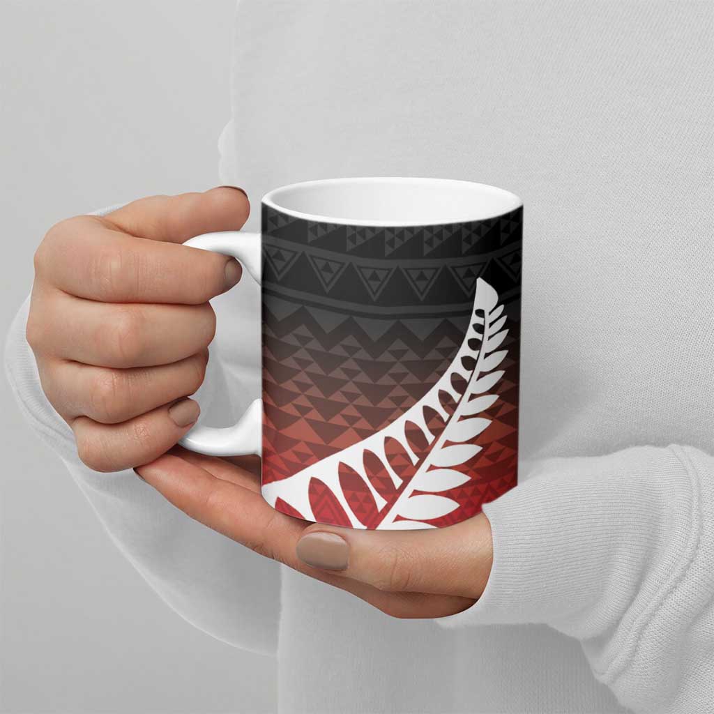 Red Silver Fern Spirit Taniko Tukutuku Personalised Ceramic Mug LT9 - Polynesian Pride