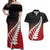Red Silver Fern Spirit Taniko Tukutuku Personalised Couples Matching Off Shoulder Maxi Dress and Hawaiian Shirt