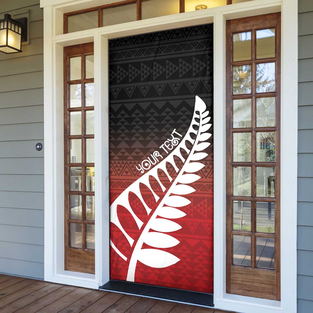 Red Silver Fern Spirit Taniko Tukutuku Personalised Door Cover - Polynesian Pride