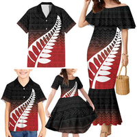 Red Silver Fern Spirit Taniko Tukutuku Personalised Family Matching Mermaid Dress and Hawaiian Shirt LT9 - Polynesian Pride