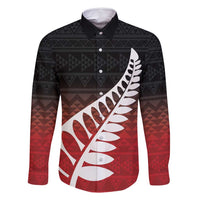 Red Silver Fern Spirit Taniko Tukutuku Personalised Family Matching Mermaid Dress and Hawaiian Shirt LT9 Dad's Shirt - Long Sleeve Red - Polynesian Pride