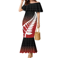 Red Silver Fern Spirit Taniko Tukutuku Personalised Family Matching Mermaid Dress and Hawaiian Shirt LT9 Mom's Dress Red - Polynesian Pride
