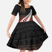 Red Silver Fern Spirit Taniko Tukutuku Personalised Family Matching Off Shoulder Maxi Dress and Hawaiian Shirt LT9 Daughter's Dress Red - Polynesian Pride