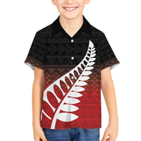 Red Silver Fern Spirit Taniko Tukutuku Personalised Family Matching Off Shoulder Maxi Dress and Hawaiian Shirt LT9 Son's Shirt Red - Polynesian Pride