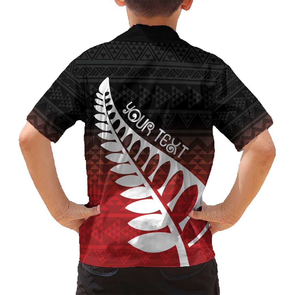 Red Silver Fern Spirit Taniko Tukutuku Personalised Family Matching Off Shoulder Short Dress and Hawaiian Shirt LT9 - Polynesian Pride