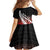 Red Silver Fern Spirit Taniko Tukutuku Personalised Family Matching Off Shoulder Short Dress and Hawaiian Shirt