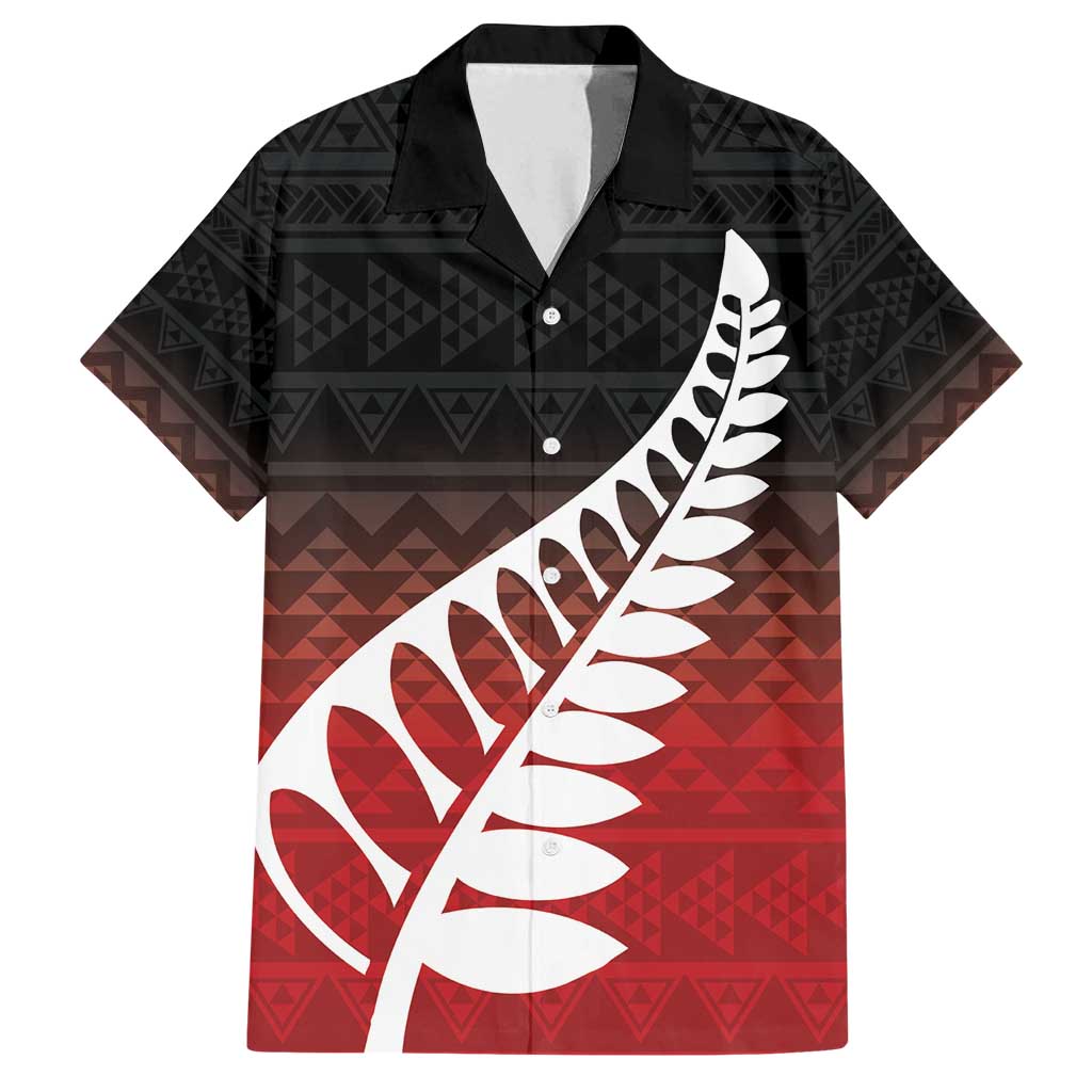 Red Silver Fern Spirit Taniko Tukutuku Personalised Family Matching Off Shoulder Short Dress and Hawaiian Shirt LT9 Dad's Shirt - Short Sleeve Red - Polynesian Pride