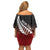 Red Silver Fern Spirit Taniko Tukutuku Personalised Family Matching Off Shoulder Short Dress and Hawaiian Shirt