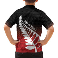 Red Silver Fern Spirit Taniko Tukutuku Personalised Family Matching Puletasi and Hawaiian Shirt LT9 - Polynesian Pride