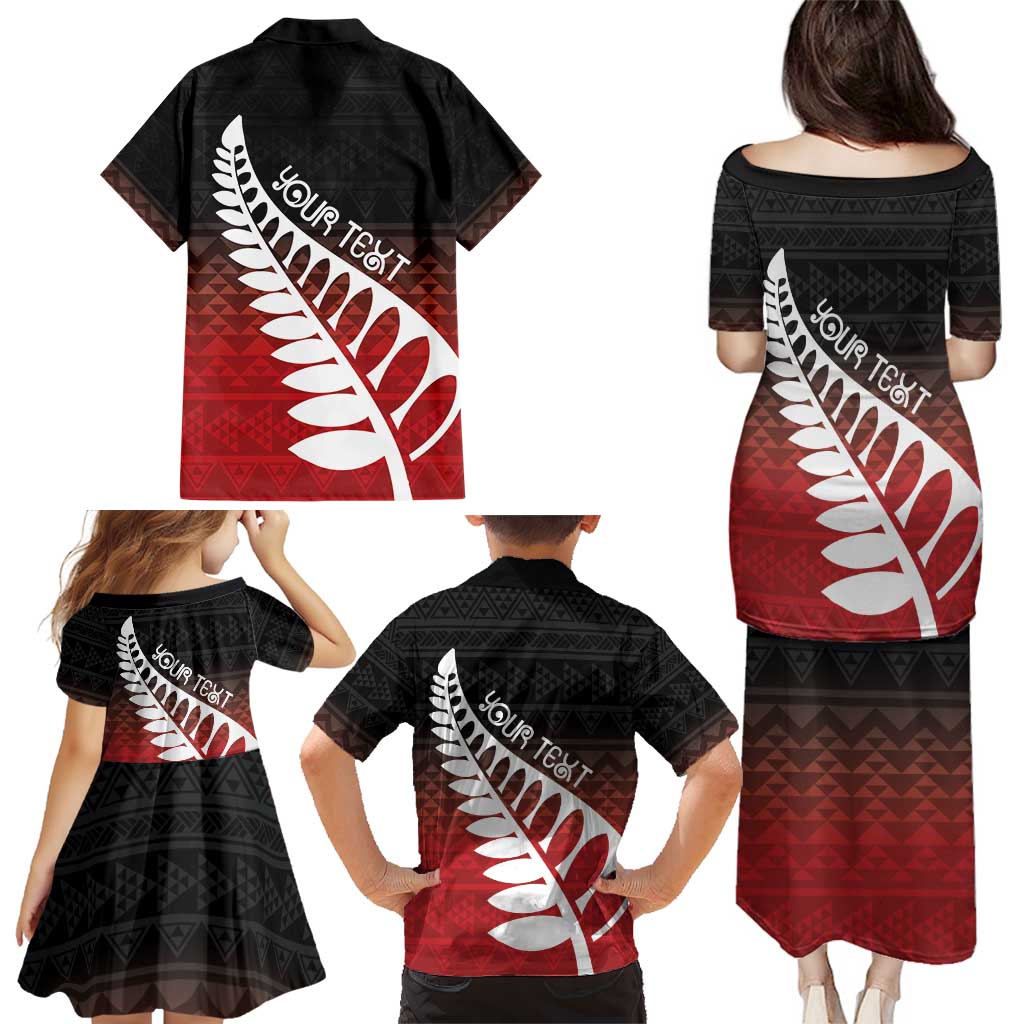 Red Silver Fern Spirit Taniko Tukutuku Personalised Family Matching Puletasi and Hawaiian Shirt LT9 - Polynesian Pride