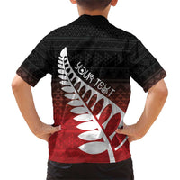 Red Silver Fern Spirit Taniko Tukutuku Personalised Family Matching Short Sleeve Bodycon Dress and Hawaiian Shirt LT9 - Polynesian Pride