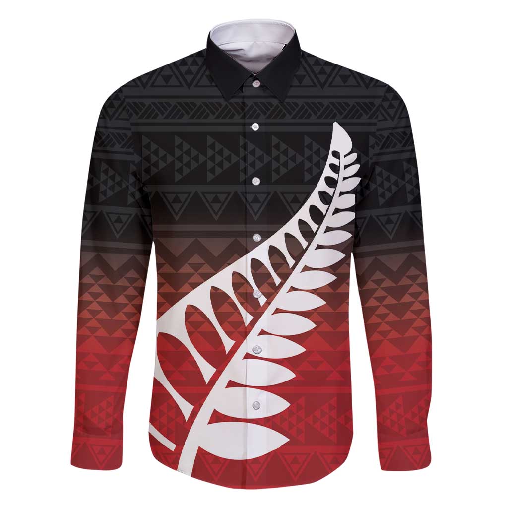 Red Silver Fern Spirit Taniko Tukutuku Personalised Family Matching Short Sleeve Bodycon Dress and Hawaiian Shirt LT9 Dad's Shirt - Long Sleeve Red - Polynesian Pride
