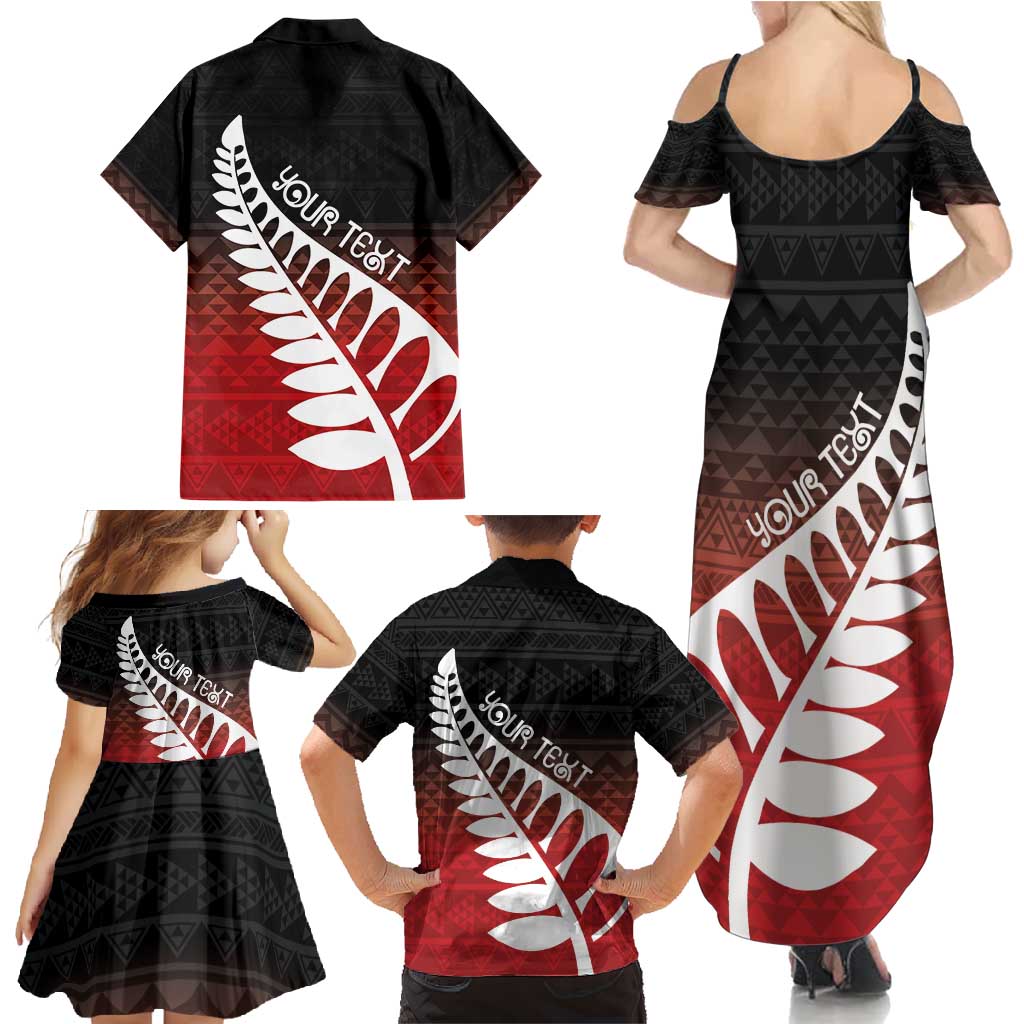 Red Silver Fern Spirit Taniko Tukutuku Personalised Family Matching Summer Maxi Dress and Hawaiian Shirt LT9 - Polynesian Pride