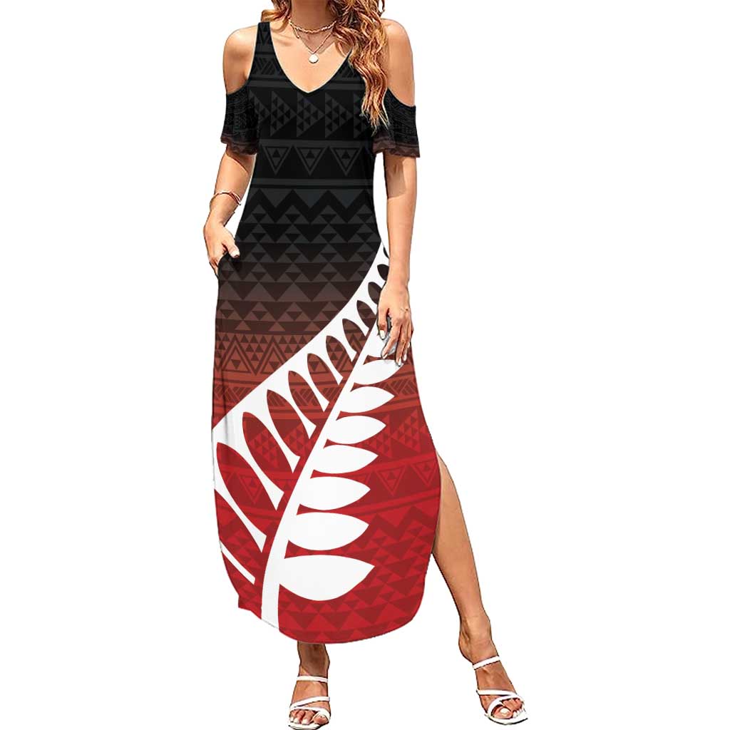 Red Silver Fern Spirit Taniko Tukutuku Personalised Family Matching Summer Maxi Dress and Hawaiian Shirt LT9 Mom's Dress Red - Polynesian Pride