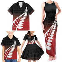 Red Silver Fern Spirit Taniko Tukutuku Personalised Family Matching Tank Maxi Dress and Hawaiian Shirt LT9 - Polynesian Pride