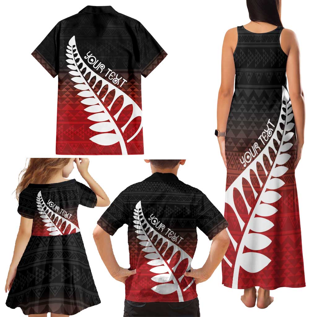 Red Silver Fern Spirit Taniko Tukutuku Personalised Family Matching Tank Maxi Dress and Hawaiian Shirt LT9 - Polynesian Pride