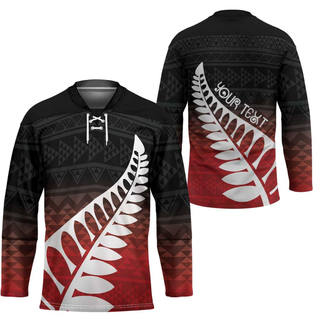 Red Silver Fern Spirit Taniko Tukutuku Personalised Hockey Jersey - Polynesian Pride