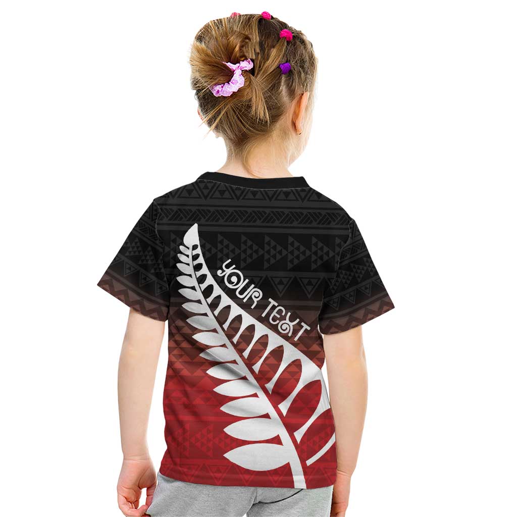 Red Silver Fern Spirit Taniko Tukutuku Personalised Kid T Shirt