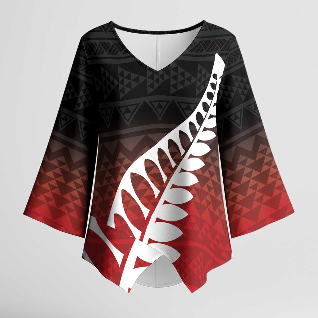 Red Silver Fern Spirit Taniko Tukutuku Personalised Kimono Sleeve Blouse LT9 Female Red - Polynesian Pride