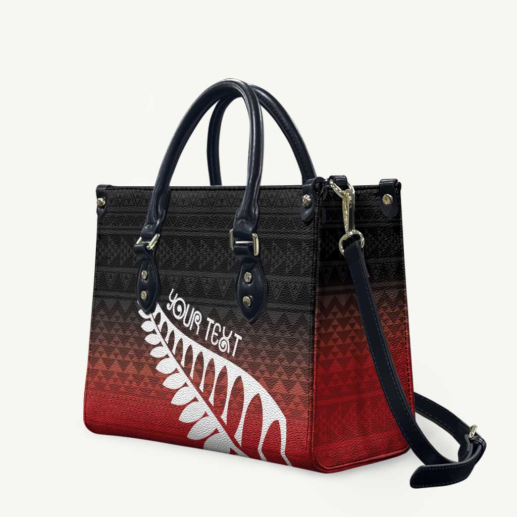 Red Silver Fern Spirit Taniko Tukutuku Personalised Leather Bag LT9 Red - Polynesian Pride