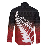 Red Silver Fern Spirit Taniko Tukutuku Personalised Long Sleeve Button Shirt