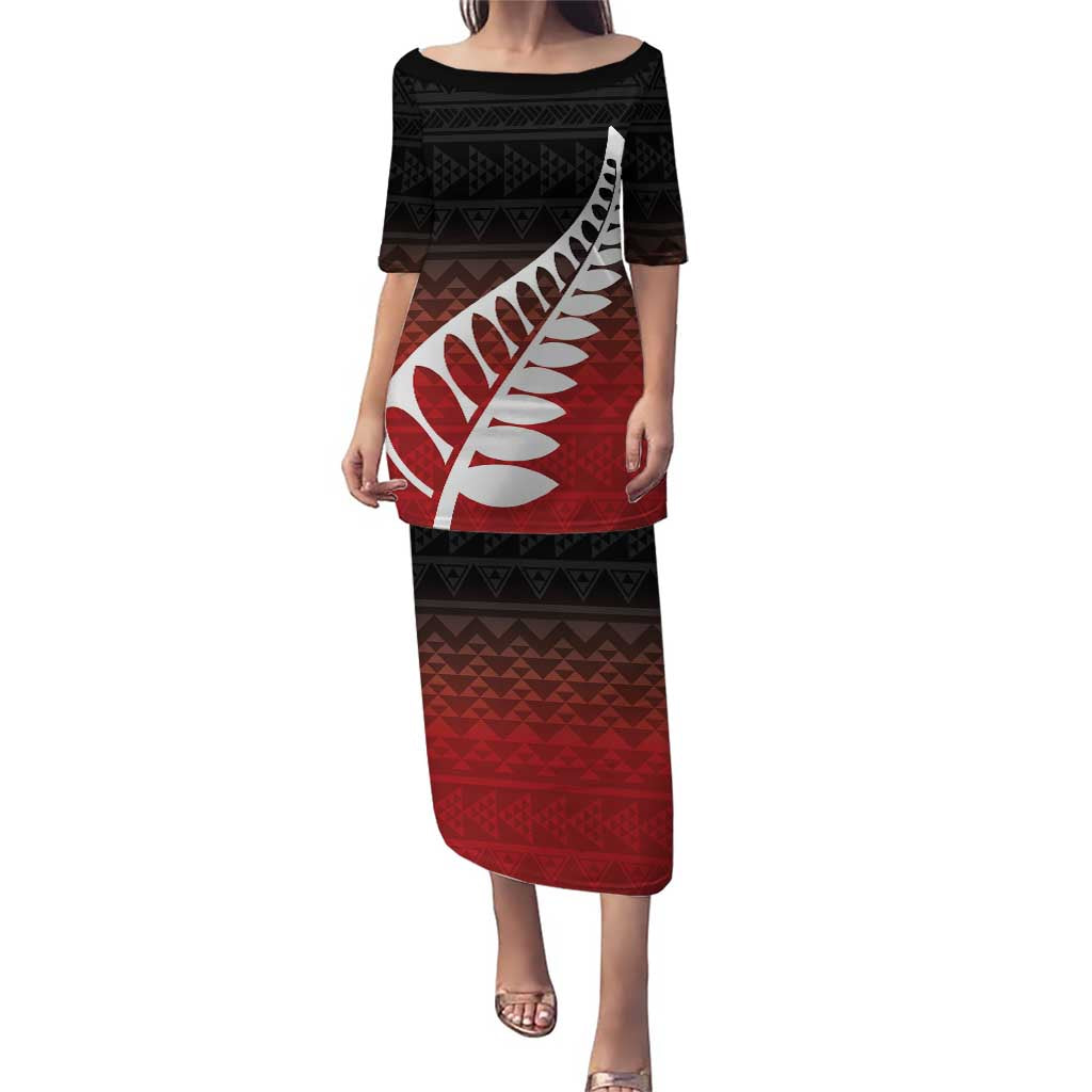 Red Silver Fern Spirit Taniko Tukutuku Personalised Puletasi LT9 Long Dress Red - Polynesian Pride