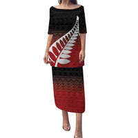 Red Silver Fern Spirit Taniko Tukutuku Personalised Puletasi LT9 Long Dress Red - Polynesian Pride