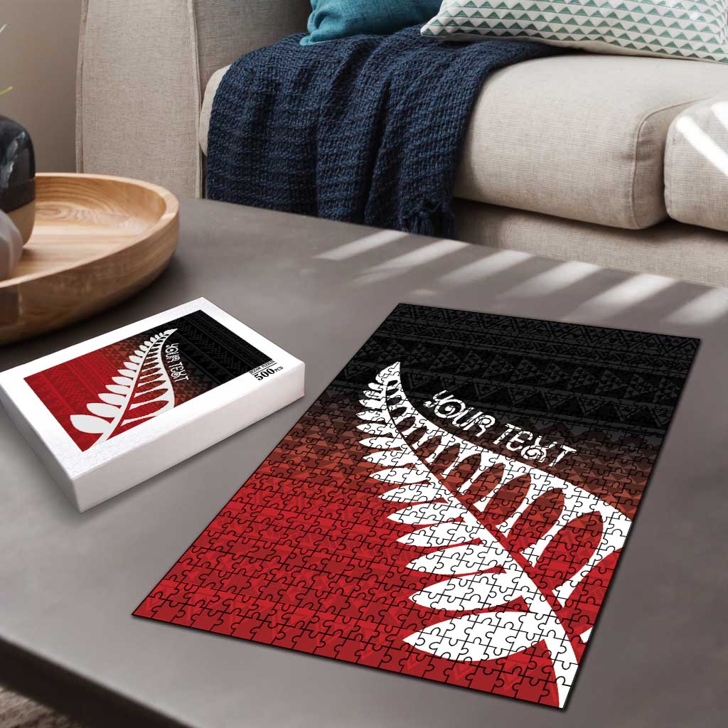 Red Silver Fern Spirit Taniko Tukutuku Personalised Puzzle - Polynesian Pride