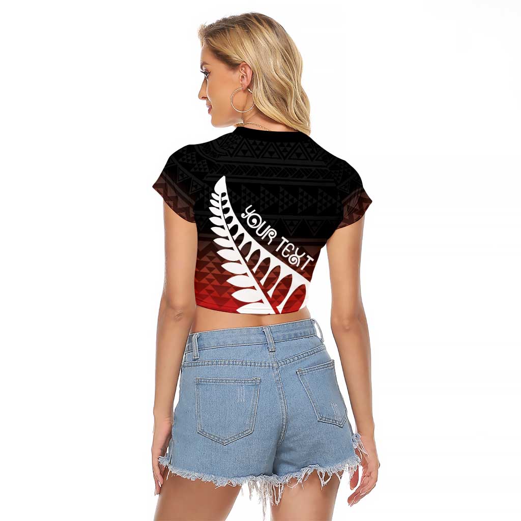 Red Silver Fern Spirit Taniko Tukutuku Personalised Raglan Cropped T Shirt