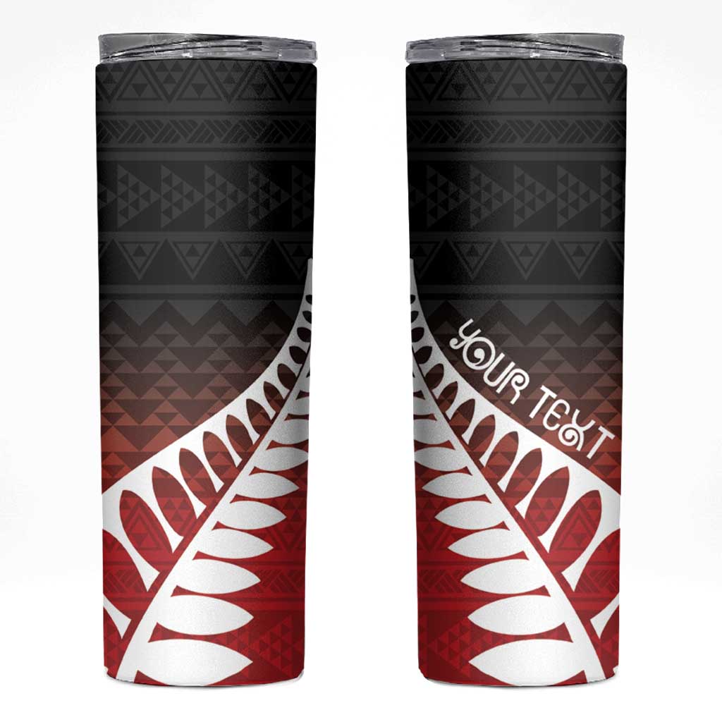 Red Silver Fern Spirit Taniko Tukutuku Personalised Skinny Tumbler LT9 Red - Polynesian Pride
