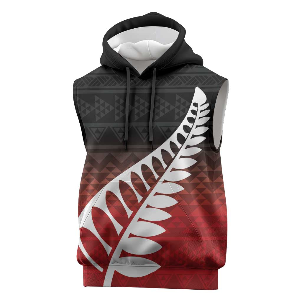 Red Silver Fern Spirit Taniko Tukutuku Personalised Sleeveless Hoodie - Polynesian Pride