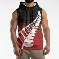 Red Silver Fern Spirit Taniko Tukutuku Personalised Sleeveless Hoodie - Polynesian Pride