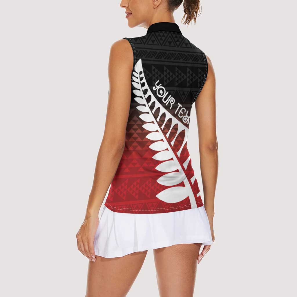 Red Silver Fern Spirit Taniko Tukutuku Personalised Women Sleeveless Polo Shirt