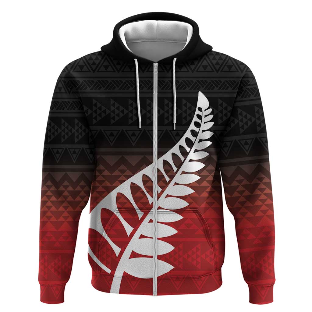 Red Silver Fern Spirit Taniko Tukutuku Personalised Zip Hoodie LT9 Zip Hoodie Red - Polynesian Pride