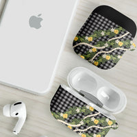 Aloha Puakenikeni Anthurium Pikake Lei AirPods Case Black Hawaiian Palaka Pattern