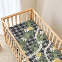Aloha Puakenikeni Anthurium Pikake Lei Baby Bed Cover Black Hawaiian Palaka Pattern LT9 - Polynesian Pride