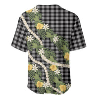 Aloha Puakenikeni Anthurium Pikake Lei Baseball Jersey Black Hawaiian Palaka Pattern