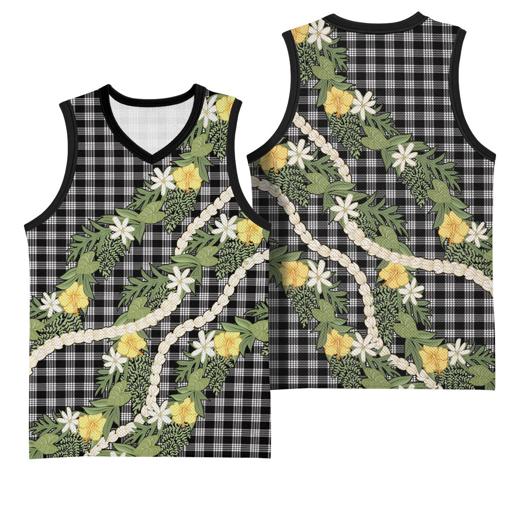 Aloha Puakenikeni Anthurium Pikake Lei Basketball Jersey Black Hawaiian Palaka Pattern