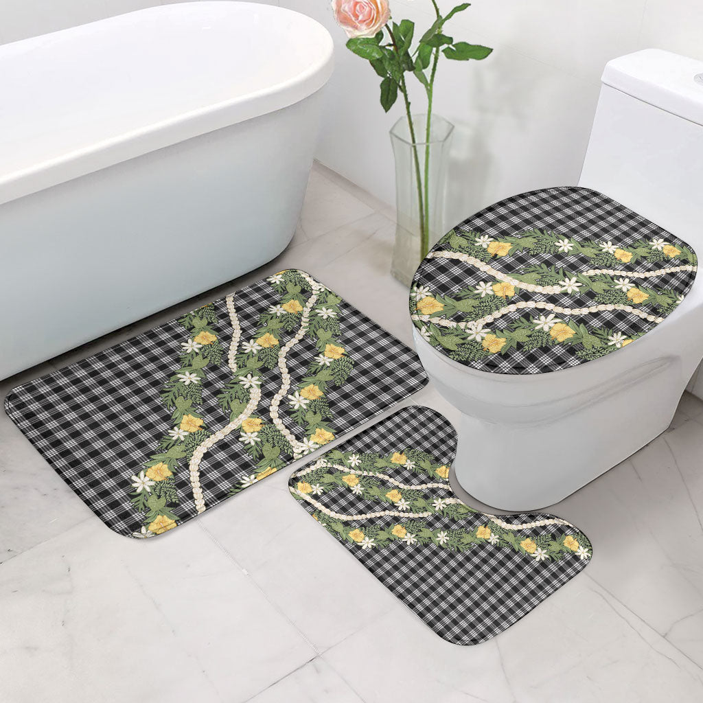 Aloha Puakenikeni Anthurium Pikake Lei Bathroom Set Black Hawaiian Palaka Pattern